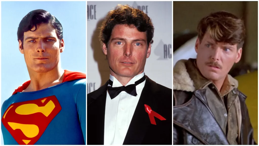 Christopher Reeve as Superman standing tall, representing hope and resilience.